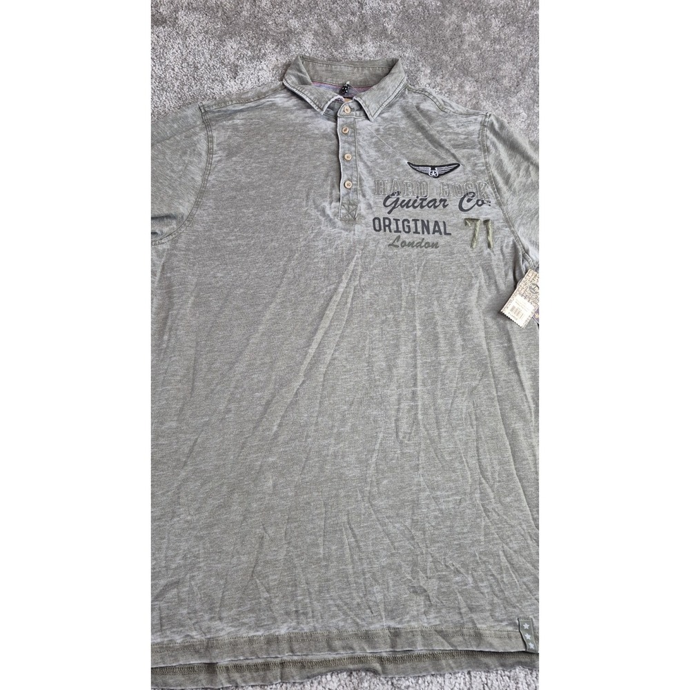 NEW Men's Xtra Large‎ Hard Rock Guitar Co Grey Burnout Polo Shirt Nice